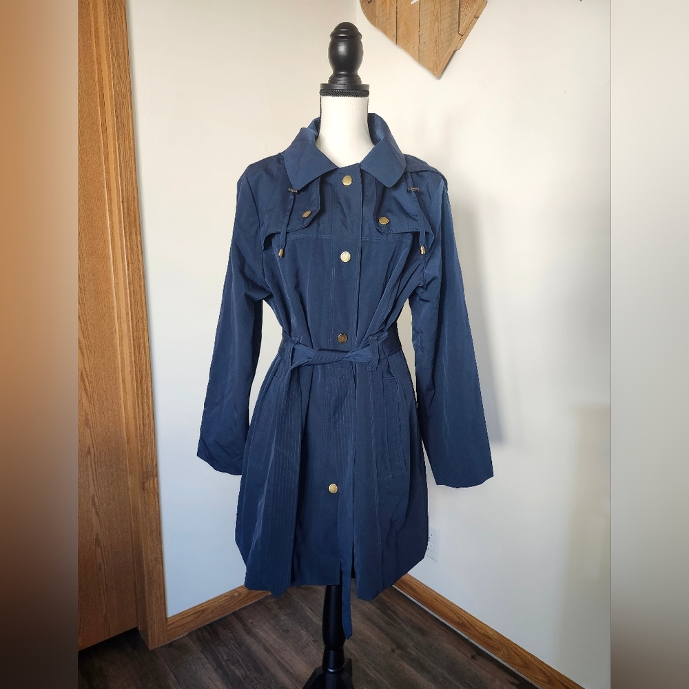 Gorgeous London Fog Deep Teal Lightweight Trench Coat Jacket with Hood XL